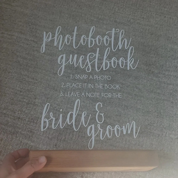 Acrylic self-standing "photobooth guestbook" sign for weddings with wood base! - Picture 3 of 3